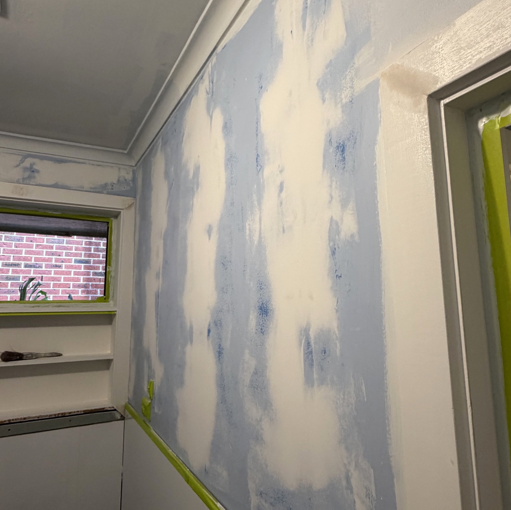 Interior wall patched and prepared before painting